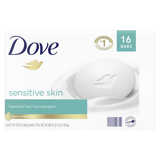 Dove Moisturizing Beauty Bar Soap Sensitive Skin 3.75 oz, 16 Bars