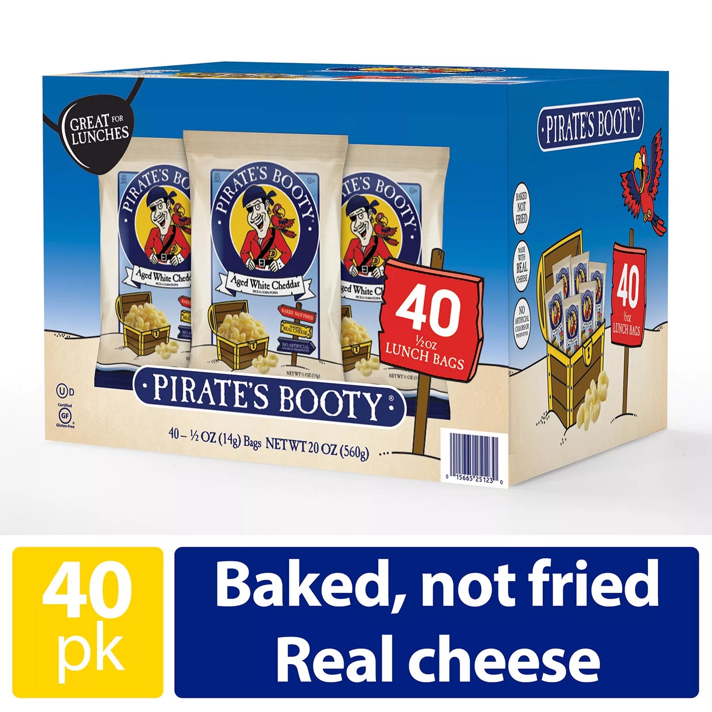 Pirate's Booty Aged White Cheddar Snack, 0.5 oz, 40-count