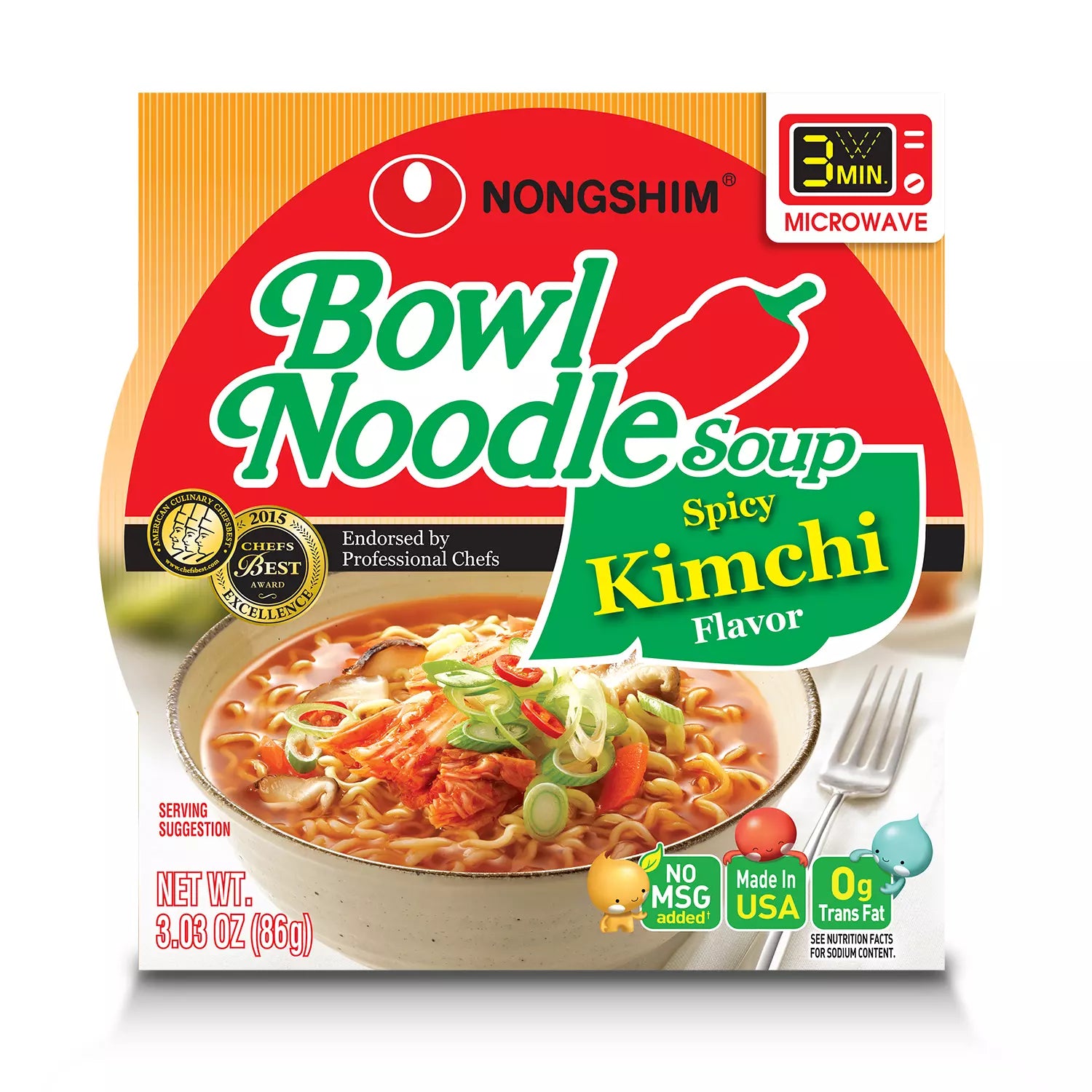 Nongshim Spicy Kimchi Ramen Noodle Soup Bowl (3.03 oz., 18 ct.) - Sam's Club