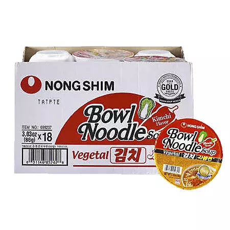 Nongshim Bowl Noodle Soup, Spicy Kimchi , 3.03 oz, 18-count