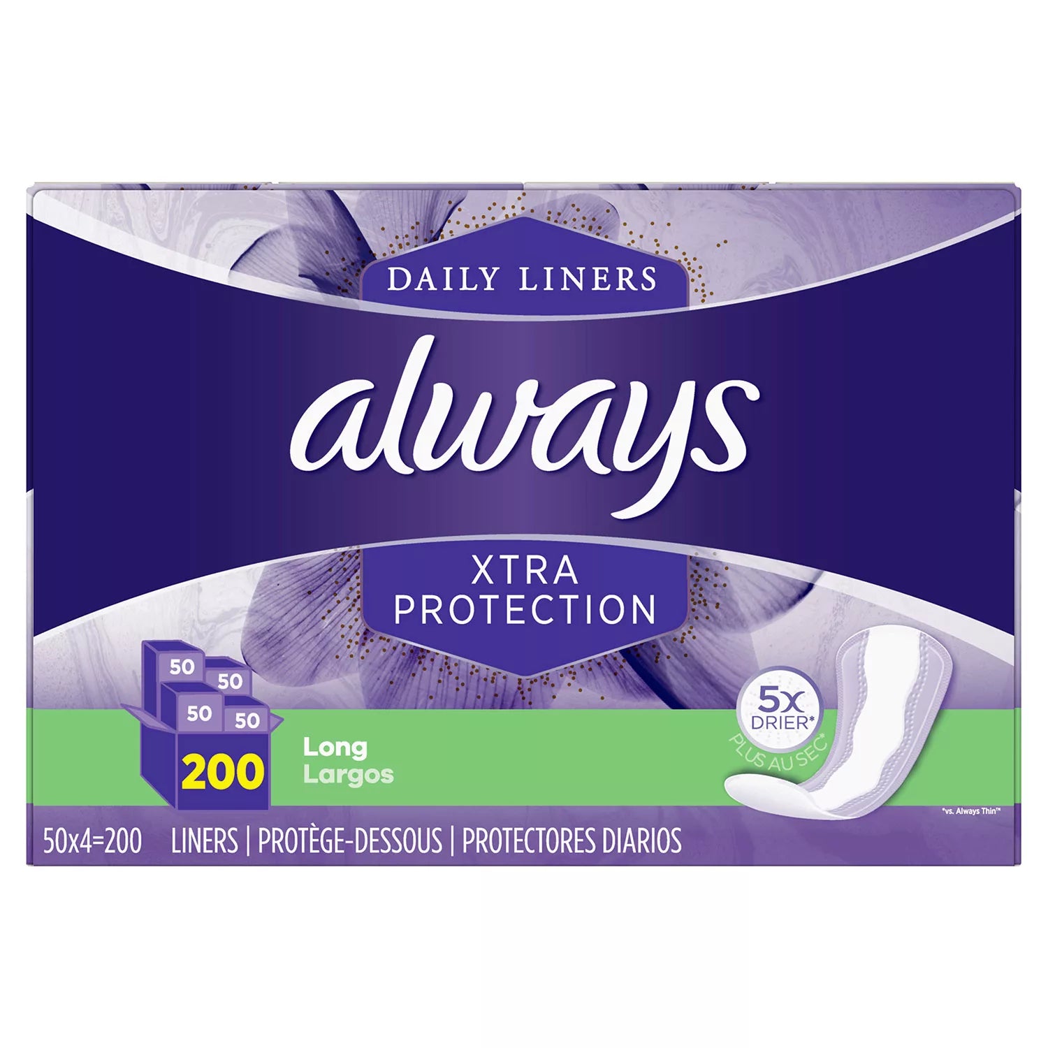 Always Xtra Protection Daily Liners Long Unscented, 160 Count, Personal  Care