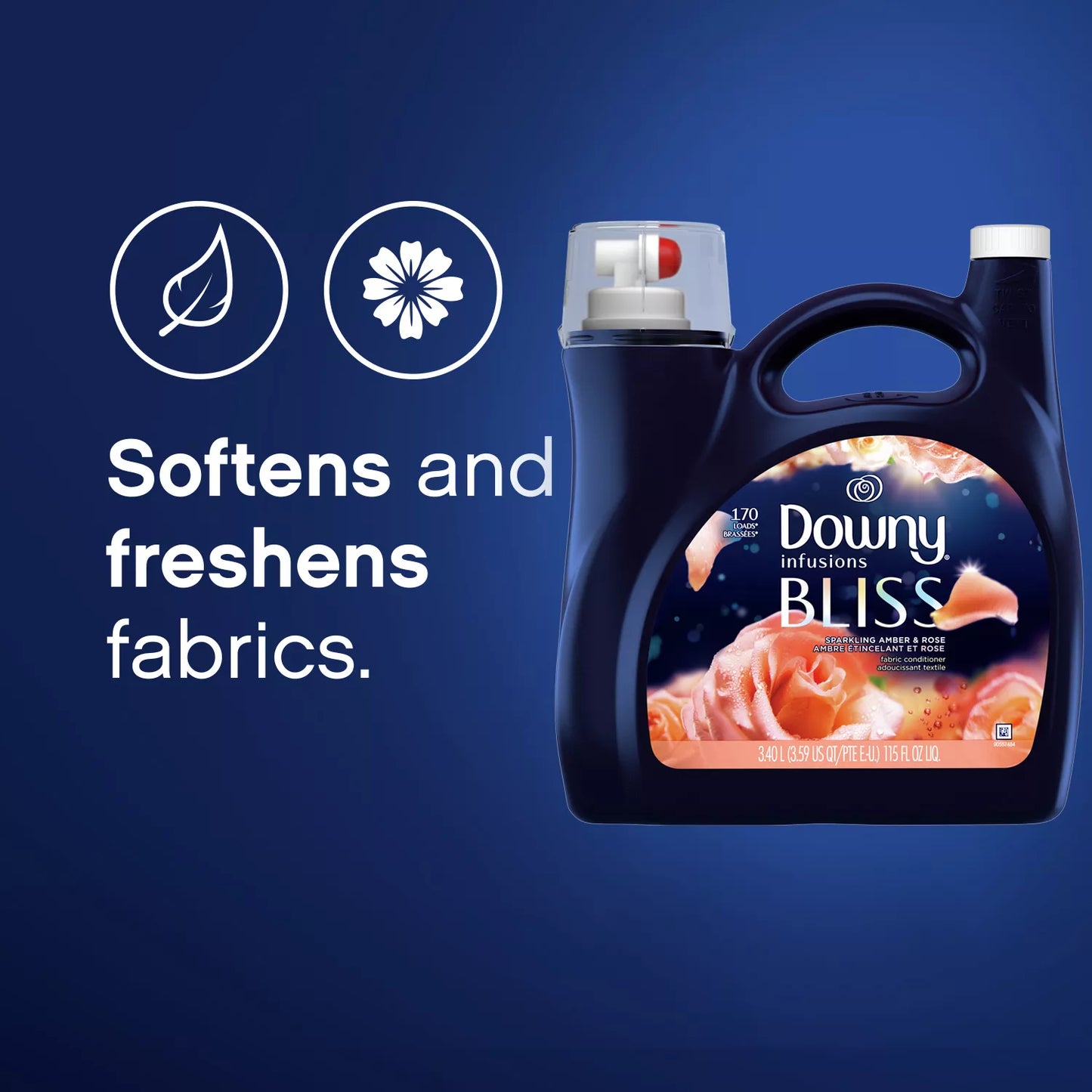 Downy Infusions Bliss Liquid Fabric Softener, Sparkling Amber and Rose (115 fl. oz., 170 loads)