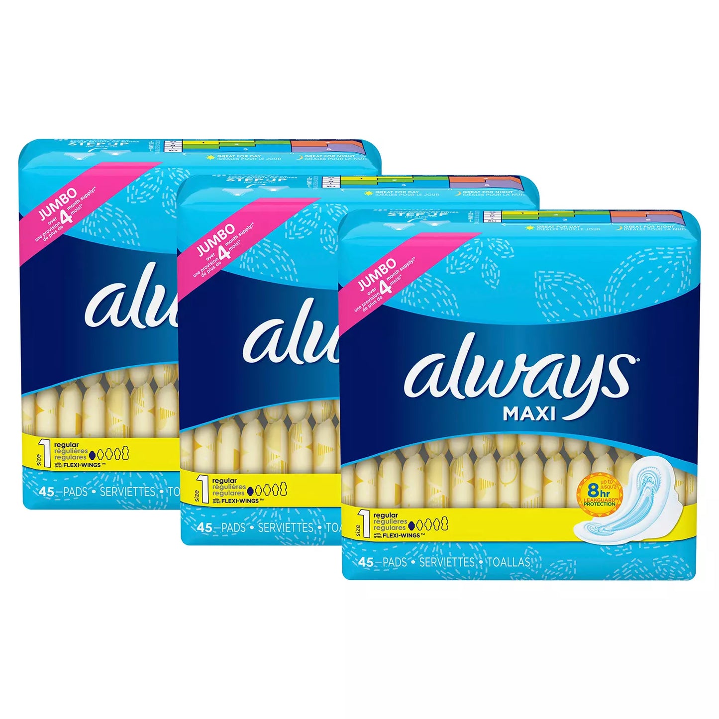 Always Maxi My Fit Regular Pads With Wings, Unscented, Size 1 (135 ct.)