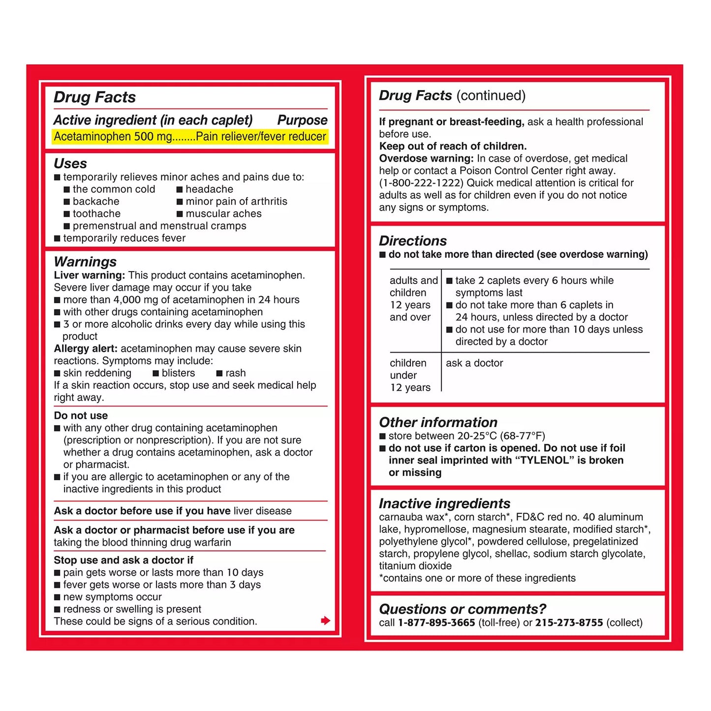 Tylenol Extra Strength Caplets, 500mg (50 ct., 2 pk.)