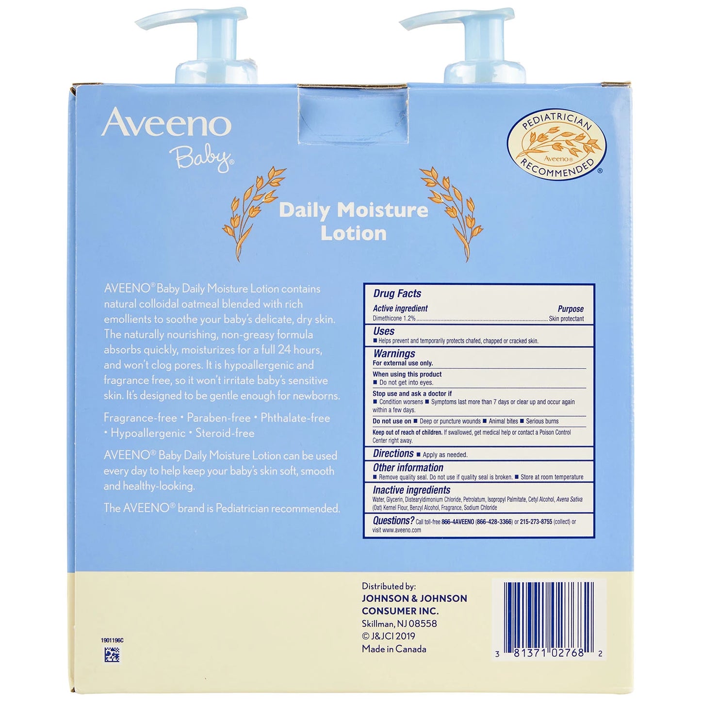 Aveeno Baby Daily Moisture Lotion, 24hr Protection (18 fl. oz., 2 pk.)