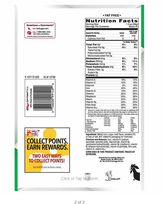 Kellogg's Corn Flakes Cereal, 43 oz