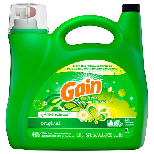 Gain Ultra Concentrated +AromaBoost HE Liquid Laundry Detergent, Original, 146 Loads, 200 fl oz