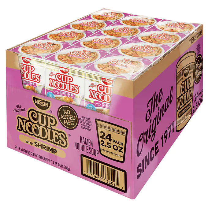 Nissin Cup Noodles, Shrimp, 2.5 oz, 24-count