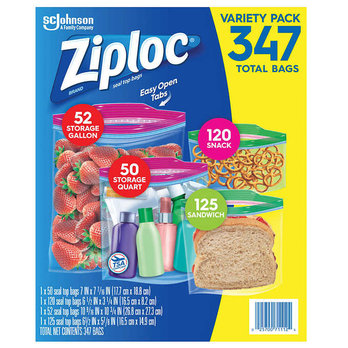 Ziploc Double Zipper Bag, Variety Pack, 347-count