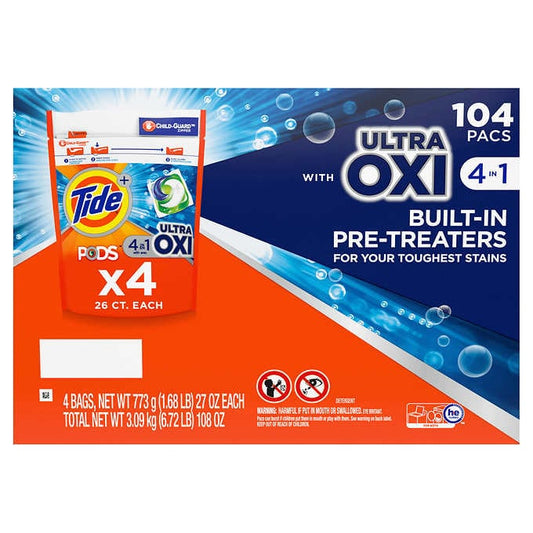 Tide Pods with Ultra Oxi HE Laundry Detergent Pods, 26-count, 4-pack