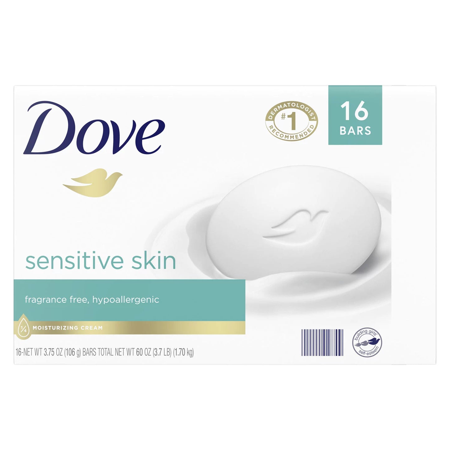 Dove Moisturizing Beauty Bar Soap Sensitive Skin 3.75 oz, 16 Bars