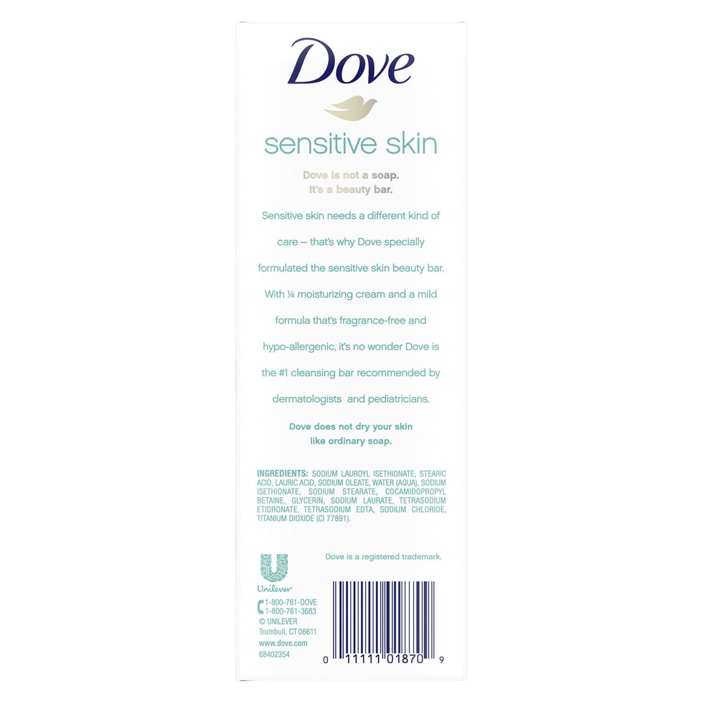 Dove Moisturizing Beauty Bar Soap Sensitive Skin 3.75 oz, 16 Bars