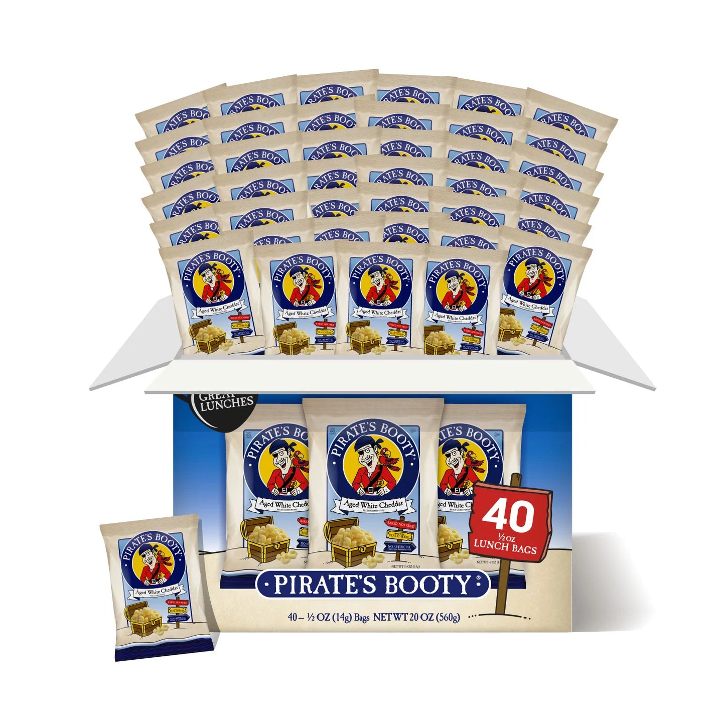 Pirate's Booty Aged White Cheddar Snack, 0.5 oz, 40-count