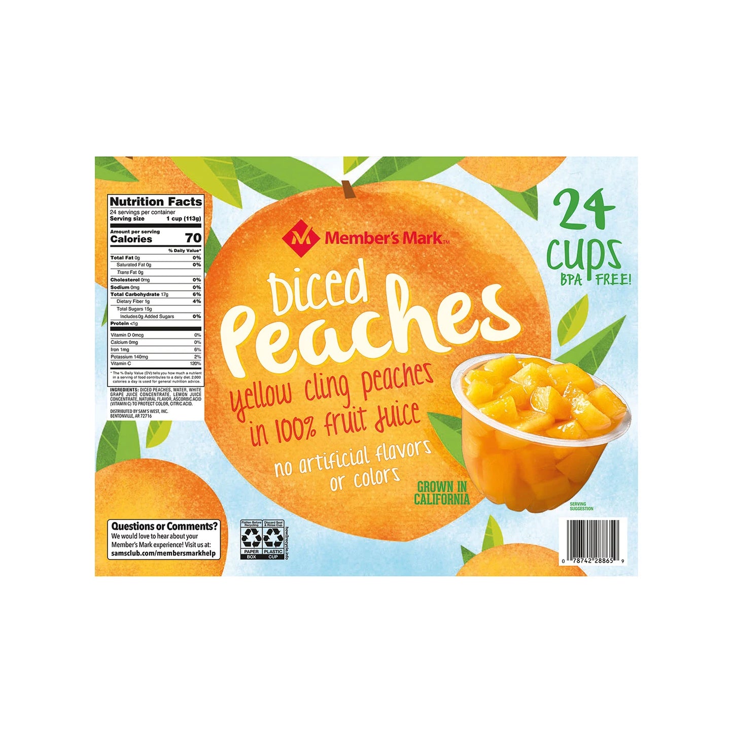 Member's Mark Diced Peaches in 100% Fruit Juice (4 oz., 24 ct.)