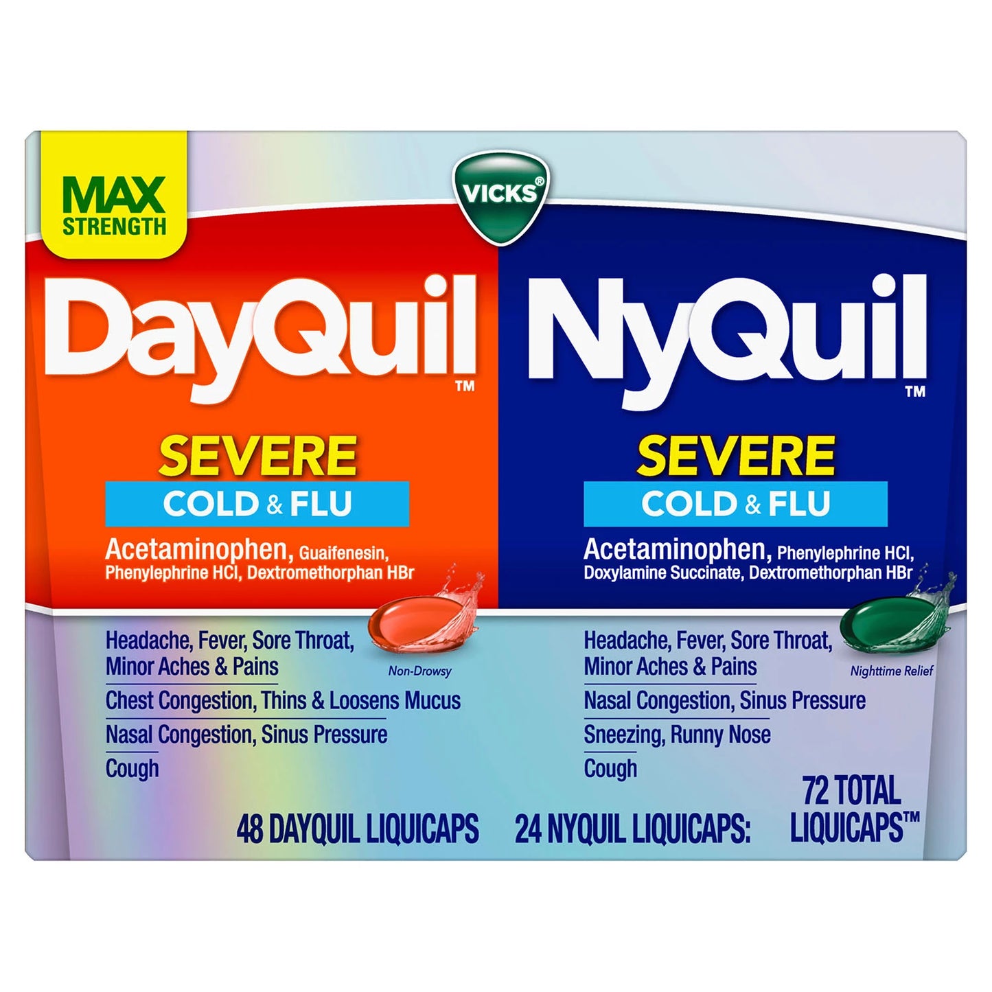 Vicks Severe DayQuil and NyQuil Cough, Cold & Flu Relief, 72 LiquiCaps