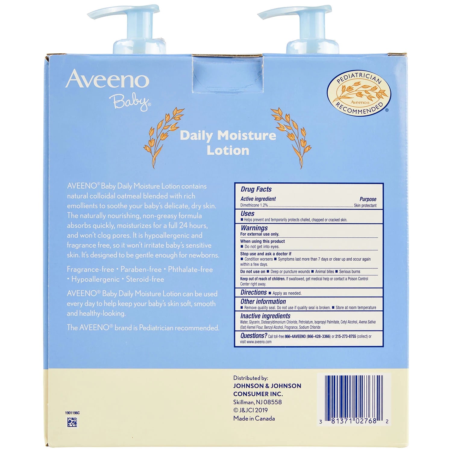 Aveeno Baby Daily Moisture Lotion, For Delicate Skin, Fragrance Free, 2  pk./18 fl. oz