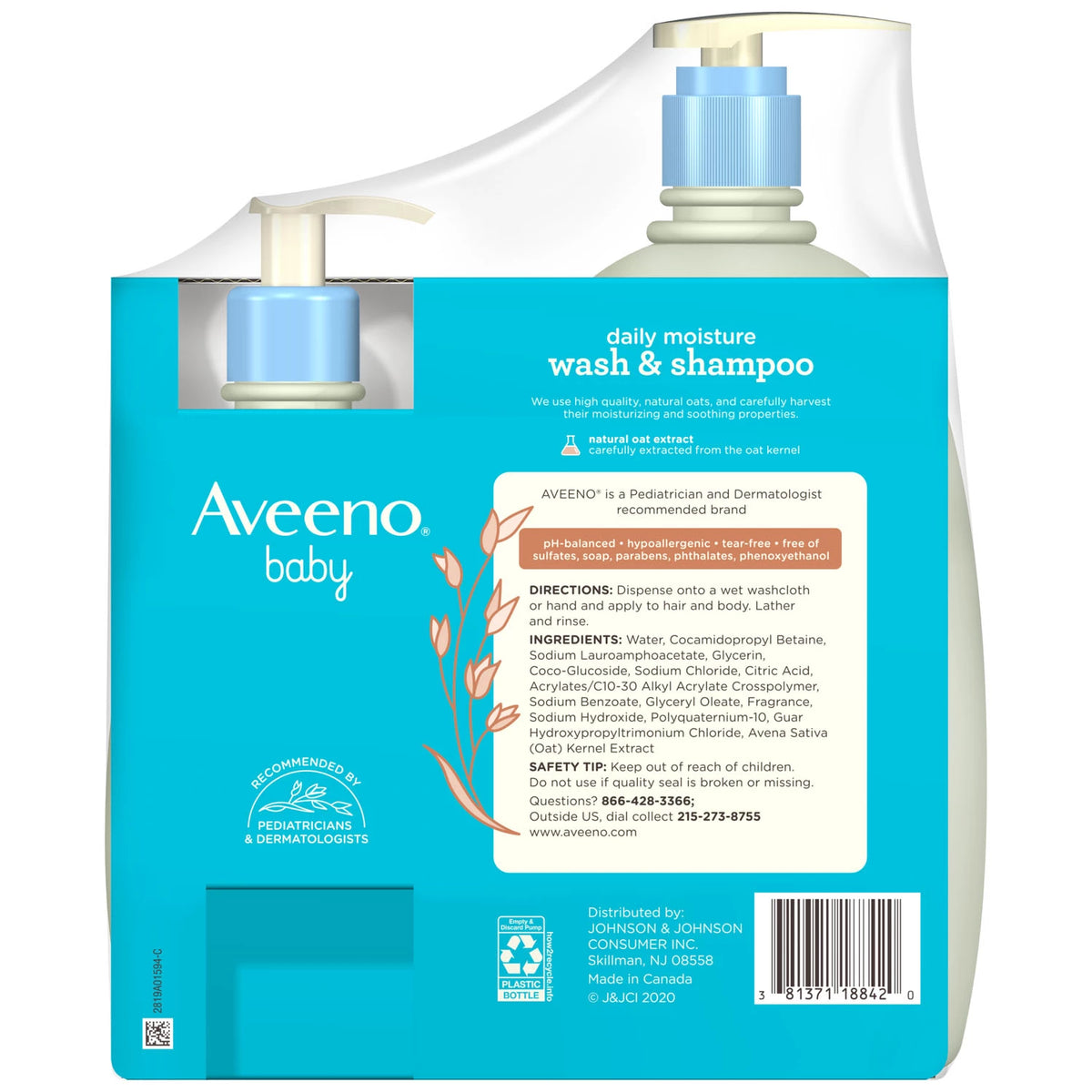 Aveeno Baby Daily Moisture Wash & Shampoo (33 fl. oz. and 12 fl. oz ...