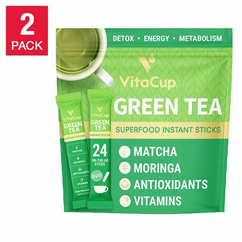 VitaCup Green Tea Instant Packets w/ Matcha, Enhance Energy & Detox, 2-pack (48 ct. total)